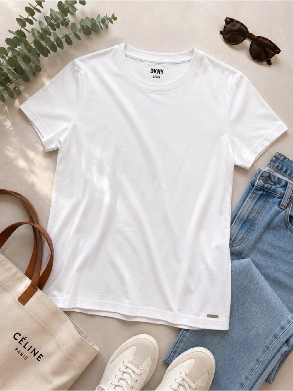 NEW DKNY Womens Short Sleeve Organic Cotton Tee XL White Crew Neck